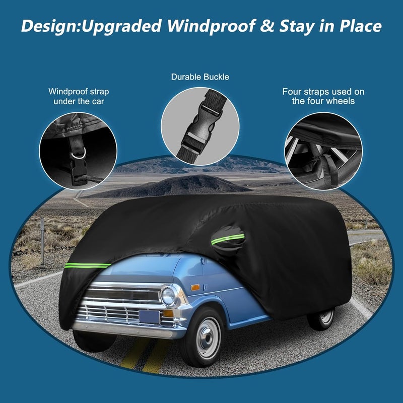 BIGACOVER Waterproof Car Covers for 1961-1974 Falcon Club Wagon E-100,Econoline E-100 Van,420D Oxford Cloth Sun Heat Protection Outdoor Full Covers with Driver Side Zipper Windproof Heavy Duty All Weather - Image 3